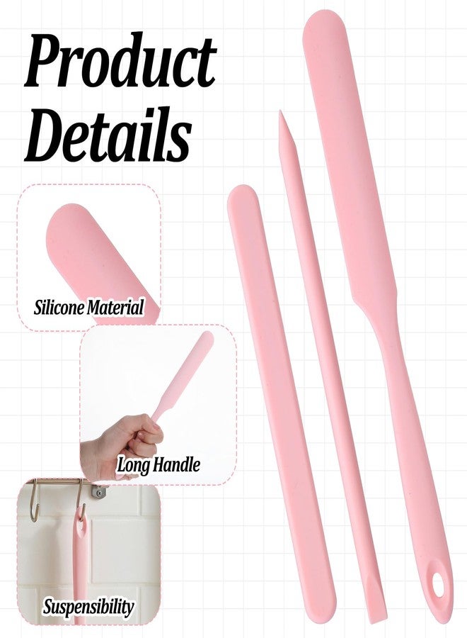 DOPENSPI 6 Pcs Pink Silicone Wax Sticks, 3 Style Non-stick Wax Spatulas Silicone Hair Removal Sticks Reusable Hard Waxs Scraper Waxing Applicator for Home Salon - Image 2